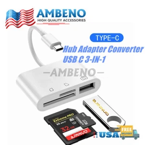 USB C 3 in 1 Hub Converter Type-C Adapter SD Card Reader For MacBook Pro Laptop - Picture 1 of 13