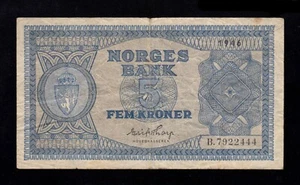 F.C. NORUEGA NORWAY , 5 CORONAS 1946 , B/C ( FINE ) , SUCIO , P.25b . - Imagen 1 de 2
