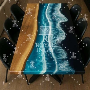 Ocean Resin River Dining Table | Handmade Epoxy River Table | Live Edge Wood Art - Picture 1 of 12