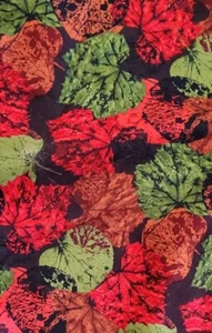 Vintage Fabric Leaf Pattern Fall Red Green Orange 2.5 Yards 46 x 96 - Picture 1 of 2
