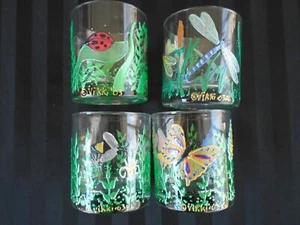 C-405 Set of 4 Lowball Hand Painted Insect Motif Bar Glasses by Vikki - Imagen 1 de 5
