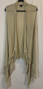 RXB Sweater Women Large Open Cardigan Knit Fringe Trim Ivory - Picture 1 of 10