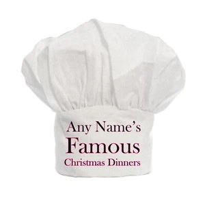 PERSONALISED Famous Christmas Dinners PRINT CHEFS HAT POLYESTER CHRISTMAS - Picture 1 of 2