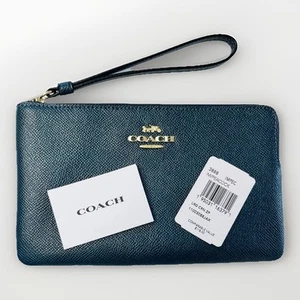 Coach Signature Corner Zip Wristlet Peacock Blue NEW 7.75” X 3.75” - Picture 1 of 17