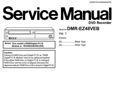 3 manuales de servicio Panasonic: DMR-EZ48VEB, DMR-EZ49VEG y RDR-VX450 Foto 1 de 3