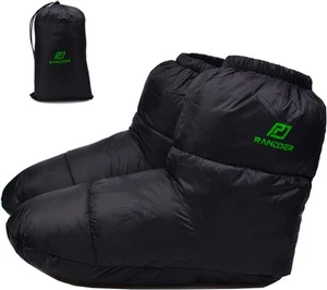 Down Booties Warm Socks for Men & Women - Ultralight Sleeping Large, Black  - Picture 1 of 7