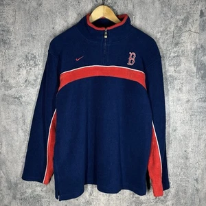 Giacca pile vintage Boston Red Sox blu navy rosso Nike 1/4 zip - Foto 1 di 7