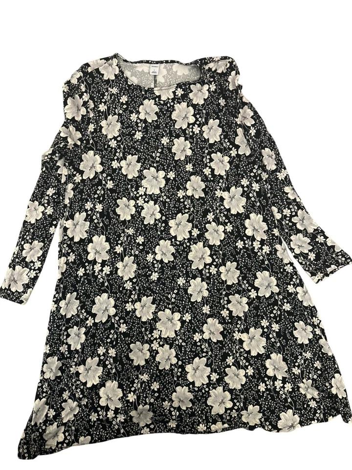 Vestido Old Navy Floral Manga Larga Línea A L Negro/Blanco Cottage Core Todo Foto 1 de 4