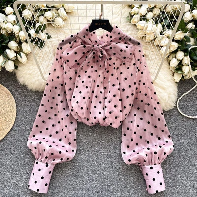 Camicia Maglia Blusa Donna Camicetta Rosa Trasparente Pois Morbida Raso 35145 - Immagine 1 di 2