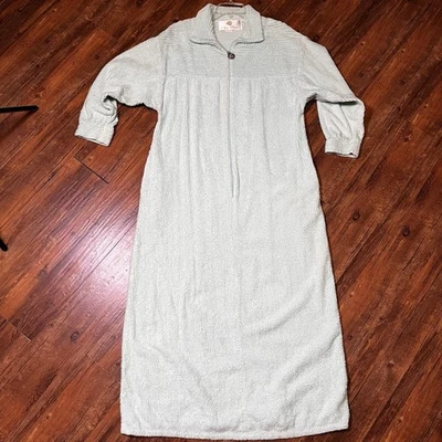 StanHerman Vtg Womens Robe Light Blue/Green Sz Med Chenille Cotton Half Zip - Image 1 of 4