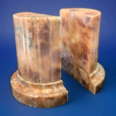 Antique Pair of Hand-carved Italian Alabaster Split Column 4.5" Bookends - Image 1 of 4
