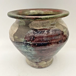 Jarrón Studio Art Pottery Raku Pot Vessel firmado AH - granate/gris/azul/verde - Imagen 1 de 8