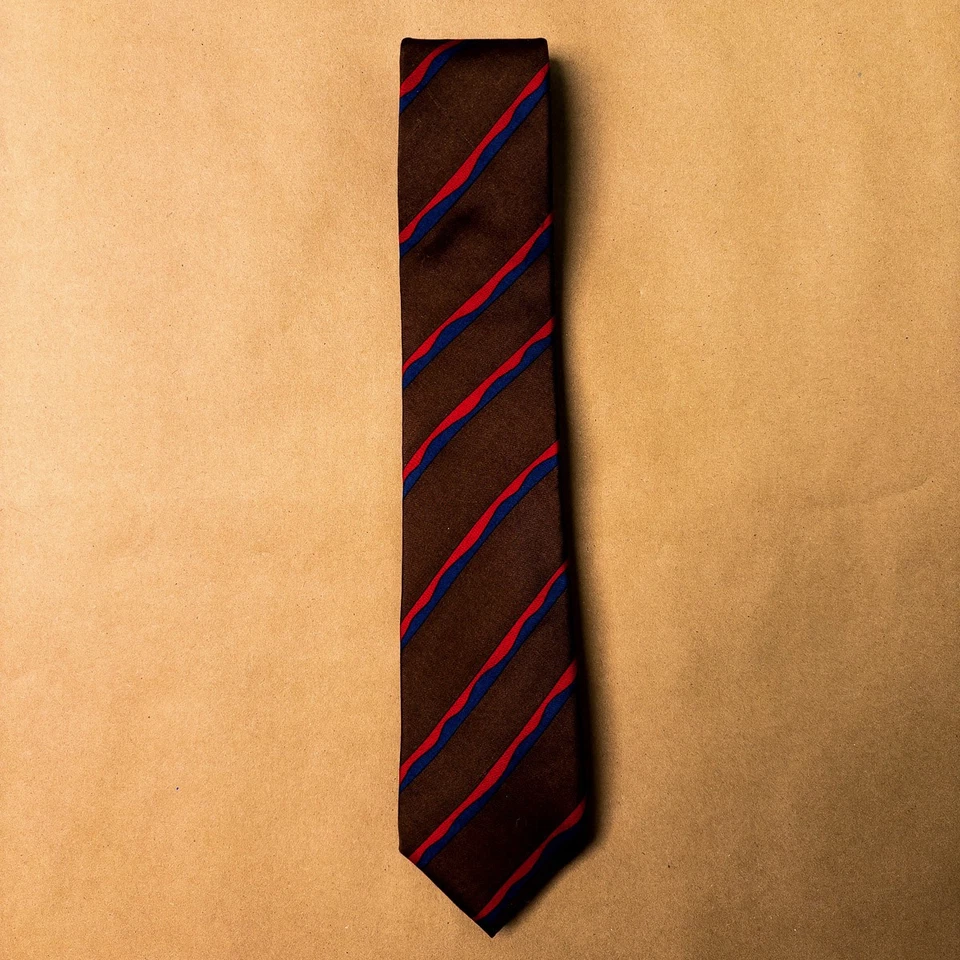True Vintage Lanvin Men's Neck Tie 100% Silk Brown Blue Red Stripe Skinny Narrow - Image 1 of 4