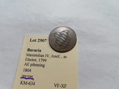 K117 Germany Bavaria 1804 Pfennig RARE TYPE VF / XF - Image 1 of 2