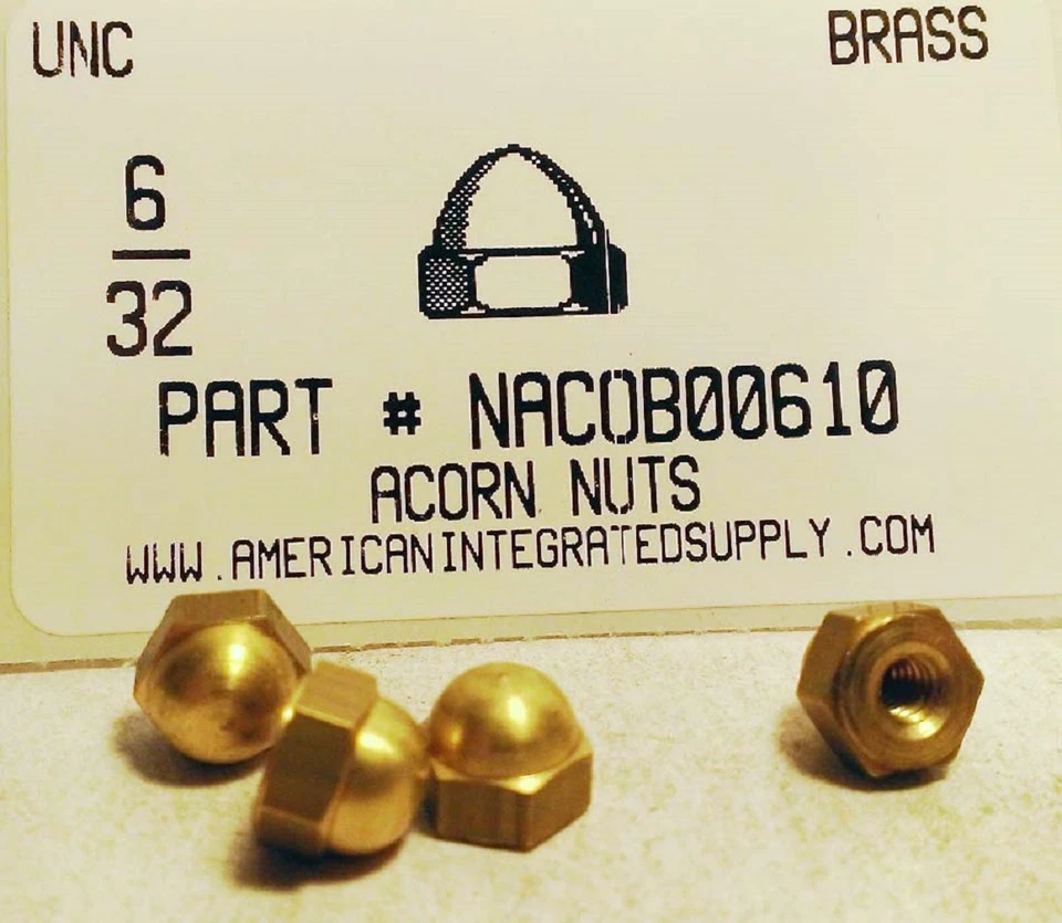 AMERICANINTEGRATEDSUPPLY.COM #6-32 Acorn Cap Nuts Solid Brass (25)