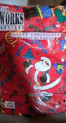Mantel Vintage Navidad Rojo y Blanco, Verde Franela Trasero 60" Redondo Foto 1 de 4