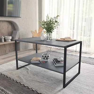 Wooden Coffee Table with Metal Frame & Open Storage Shelf  Home Décor Anthracite - Picture 1 of 3