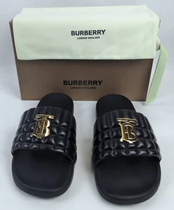 Burberry Slides - Furley Black Quilted Leather Slide Sandals - Size UK 10 - EU44 - Picture 1 of 11