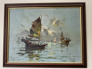 H Leung Original Oil Seascape Painting ( “JUNK” Fishing Boat) - Picture 1 of 3
