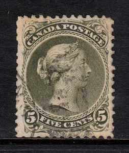 CANADA — SCOTT 26a — 1875 5c QV OL. GRN. LARGE QUEEN, P12 — USED — SCV $1,000 - Picture 1 of 2