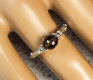 ANELLO ELASTICO CYNTHIA LYNN "COPERTO" QUARZO FUMÉ PIETRA PREZIOSA PERLINE ARGENTO - Foto 1 di 1