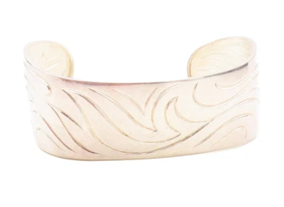 Brazalete de plata esterlina 925 de diseño brillante con patrón grabado en remolino BT3055 Foto 1 de 4