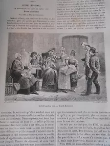 Gravure 1887 Moeurs Parisiennes Le café en plain vent et le Marchand d'encre - Imagen 1 de 2