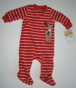 Carter's NB Baby SOFT Blanket Sleeper Footed One Piece Outfit Red/White Moose - Picture 1 of 3