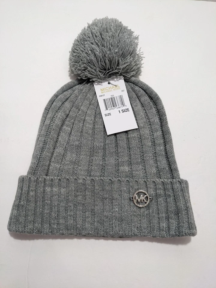 Michael Kors Pom-pom Knit Beanie Women's Hat In Grey One Size