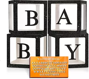 Black Glitter Transparent Balloon Boxes,Baby Boxes with Letters for Baby Shower - Picture 1 of 15