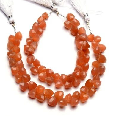 Natural Gem Peach Moonstone Beads for Jewelry Making 8-9mm 3D Trillion Shape 9" - Image 1 of 4