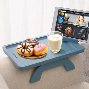 SINWNAT Couch Arm Table, Bamboo Sofa Clip on Tray Tables,Sofa Armrest Tray with - Picture 1 of 12