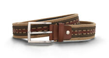 Mens belt brown pattern on vegan leather fabric blend buckle adjustable elegant
