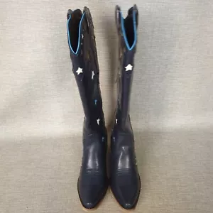 Starry Midnight Sky Navy Blue Gold White Knee High Boots NWOT - Picture 1 of 13