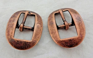 Antiqued Copper Sleek Cart Buckles Pair Horse Tack Headstall Belts Spur Straps - Picture 1 of 3