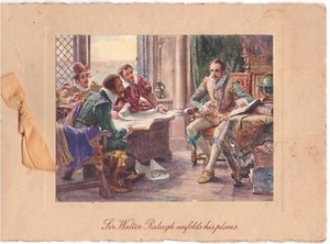 Exploration, SIR WALTER RALEIGH, artist A. D. MCCORMICK, Tuck Christmas card