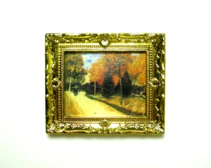 Cuadro de pared arte marco dorado miniatura para casa de muñecas 1:12 paisaje de otoño pintura al óleo - Imagen 1 de 12