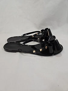 Women's Jelly Studded Bow Black Flip Flop Thong Flat Sandals Size US 8 EUR 39 - Picture 1 of 10