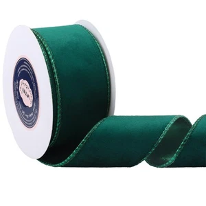 Green Velvet Wired Ribbon 2.5" Metallic Green Velvet Christmas Ribbon for Flo... - Bild 1 von 7