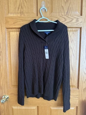 Nuevo con etiquetas Suéter Chaps Marrón Capucha Cuello Mujer XL Grueso Tejido con Cable Algodón Preppy Básico Foto 1 de 4