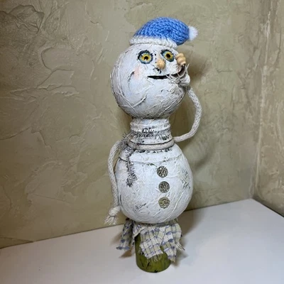 altered art CHRISTMAS SNOWMAN prmtv vintage Look OOAK Mixed Media SheShe whimsy - Image 1 of 4