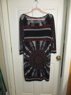 Tiana B Shift Knit Dress Black Ped Paisley Mandala 3/4 Sleeve - Small - Image 1 of 4