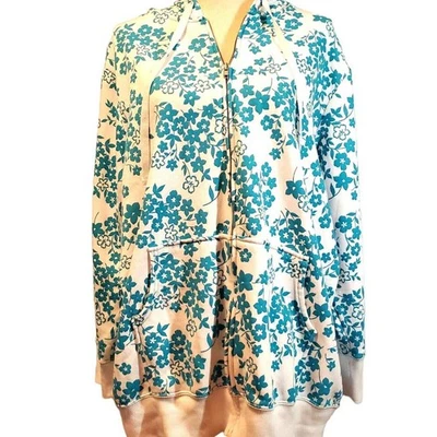 Chaqueta con Capucha Floral All American Comfort Talla Grande 1X Azul Blanco Vellón Cottage Foto 1 de 4