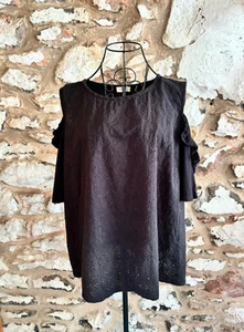 Papaya Black Broderie Cold Shoulder Top UK 20 Cotton summer holiday vibes - Picture 1 of 7