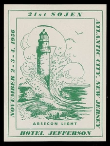 1956 SOJEX BRIEFMARKENSCHAU ETIKETT - ABSECON LEUCHTTURM - Bild 1 von 1