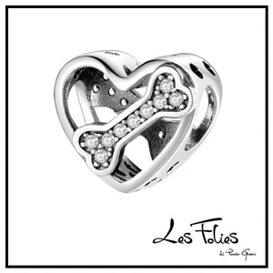 Charm Cuore Osso Strass cane in argento 925 - Les Folies (Modello Pandora) - Foto 1 di 10