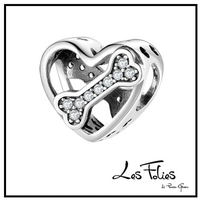 Charm Cuore Osso Strass cane in argento 925 - Les Folies - Immagine 1 di 4