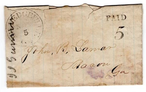 Milledgeville GA Confederate Civil War Adversity PAID 5 to John B. Lamar - Picture 1 of 2