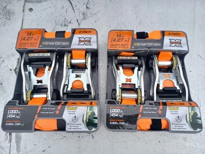 FOUR Heavy Duty SmartStraps 1-1/4 1¼"x14’ 1000lb Work Load X Ratchet Straps NEW - Image 1 of 4