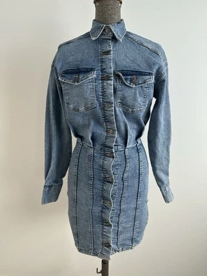 H&M Divided Womens Denim Blue Fitted Stretchy Denim Shirt Dress EU 38 US S Aus 6 - image 1 of 4